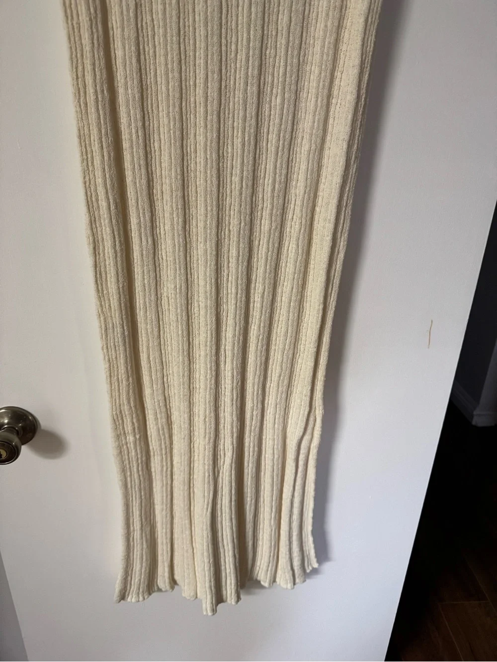 Free People Cream Ribbed Button-Front Midi Dress